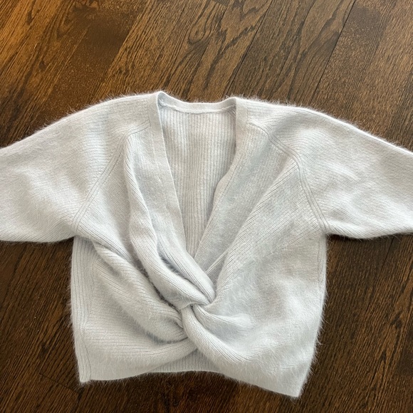 Women's Light Blue Angora Brushed Cashmere Style Crew Neck Sweater - Picture 5 of 7